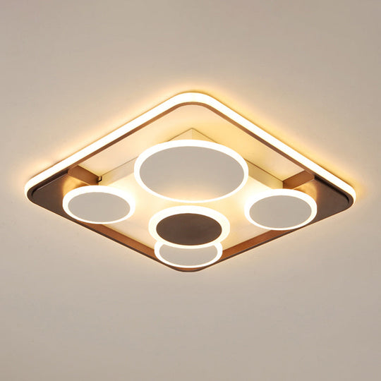 Nordic Coffee Led Flush Mount Metal Circles Ceiling Light For Living Room / White Square