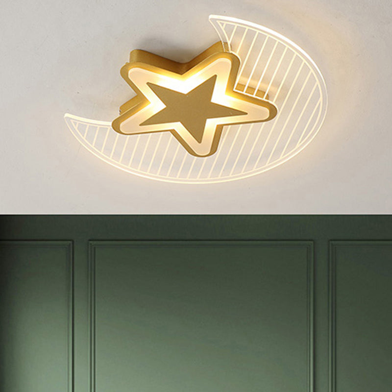 Nordic Acrylic Crescent And Star Led Flush Light Ceiling Fixture For Bedroom Gold / 20.5’ Warm