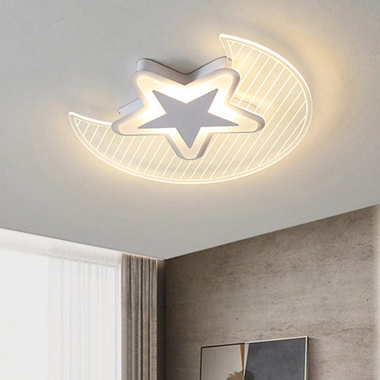 Nordic Acrylic Crescent And Star Led Flush Light Ceiling Fixture For Bedroom White / 20.5 Warm