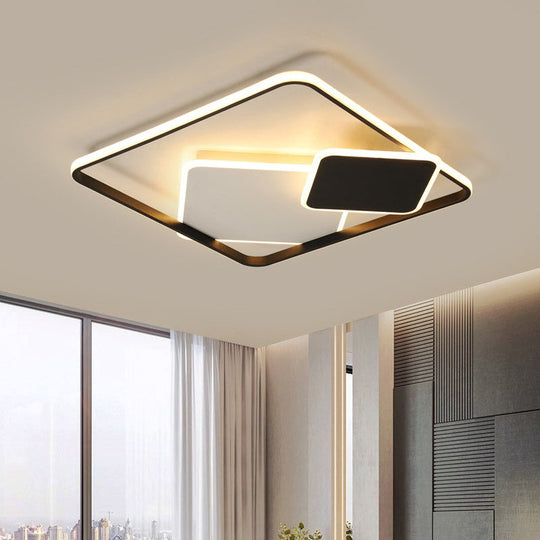 Nordic Led Ceiling Mounted Light For Bedroom - Black And White Square Flush Mount Lamp