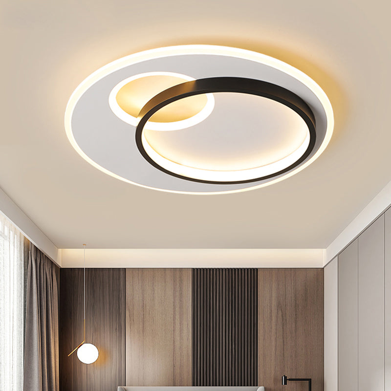 Sleek Halo Metal Flush Ceiling Light Fixture - Simplicity Black - White Led Mount For Bedroom