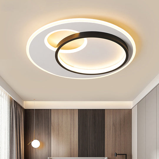 Sleek Halo Metal Flush Ceiling Light Fixture - Simplicity Black - White Led Mount For Bedroom