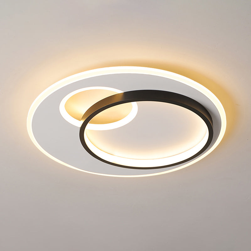 Sleek Halo Metal Flush Ceiling Light Fixture - Simplicity Black - White Led Mount For Bedroom /