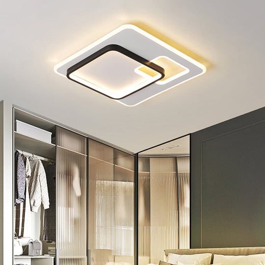Sleek Halo Metal Flush Ceiling Light Fixture - Simplicity Black - White Led Mount For Bedroom