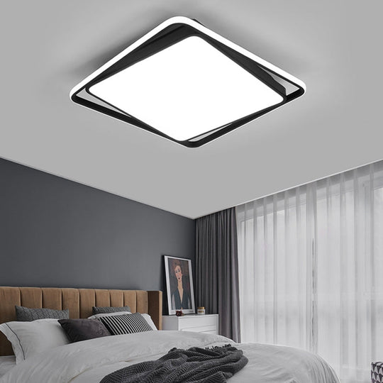Modern Square Led Surface Mount Ceiling Light - Nordic Acrylic Black Flushmount For Bedroom