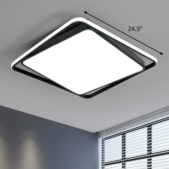 Modern Square Led Surface Mount Ceiling Light - Nordic Acrylic Black Flushmount For Bedroom / 24.5’