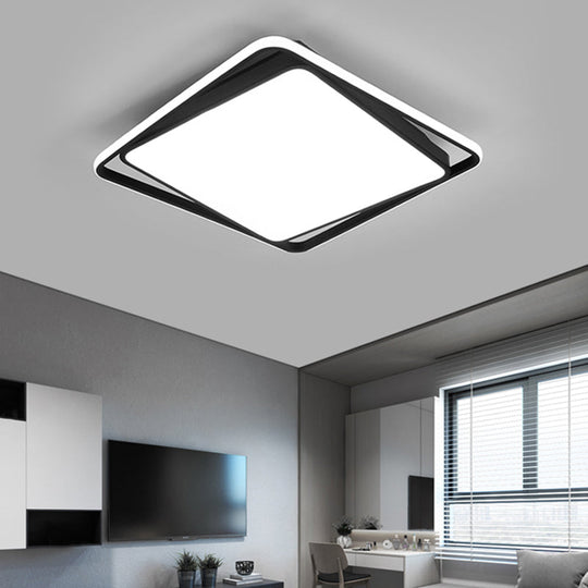 Modern Square Led Surface Mount Ceiling Light - Nordic Acrylic Black Flushmount For Bedroom