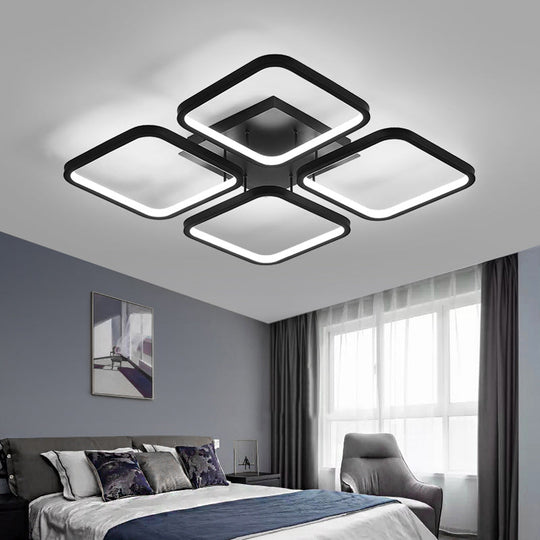 Sleek Black Led Semi Flush Ceiling Light For Bedroom - Simplicity Collection