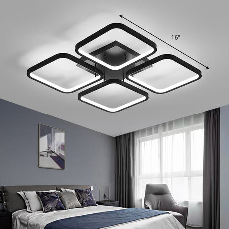 Sleek Black Led Semi Flush Ceiling Light For Bedroom - Simplicity Collection / 16