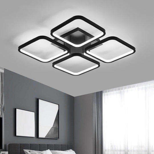 Sleek Black Led Semi Flush Ceiling Light For Bedroom - Simplicity Collection