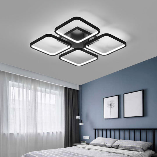 Sleek Black Led Semi Flush Ceiling Light For Bedroom - Simplicity Collection