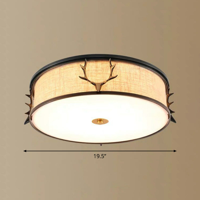 Nordic Style Ceiling Flush Light With Decorative Antler Design For Foyer - Fabric Drum Black / 19.5