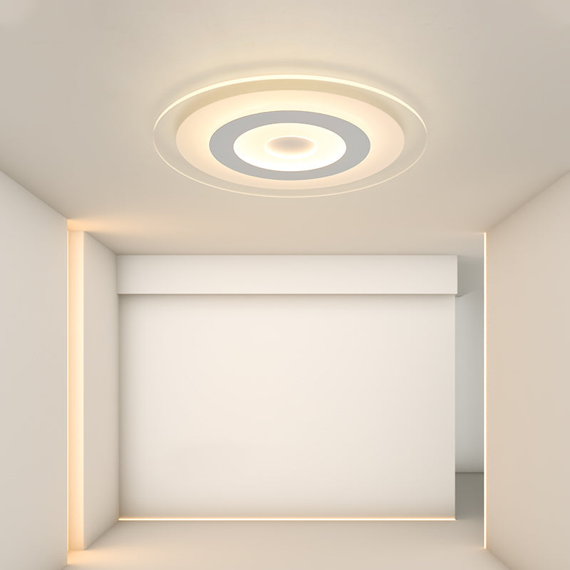 Sleek White Disc Foyer Flush Light With Acrylic Simplicity - Led Mount Ceiling Fixture / 16.5 Warm