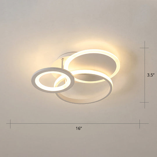 Minimalist White Halo Ring Led Ceiling Light For Bedroom - Flush Mount / 16 Warm