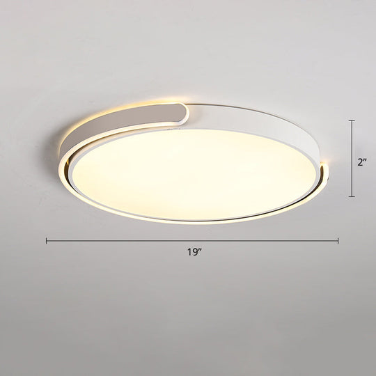 Round Nordic Led Ceiling Light With Acrylic Shade For Bedroom White / 19’