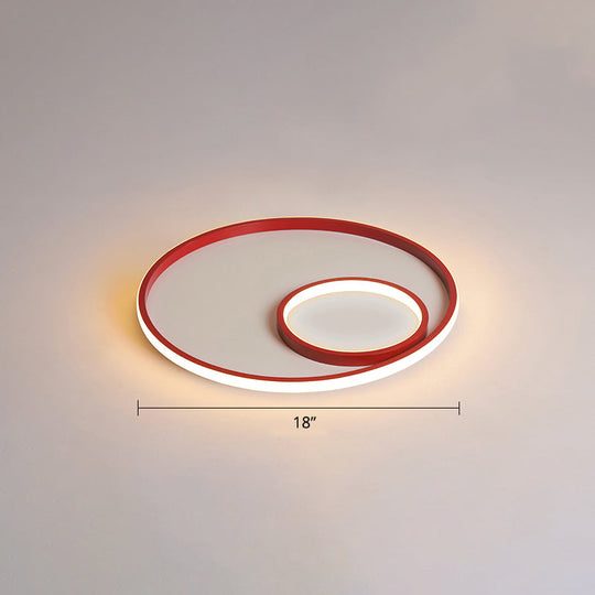 Nordic Halo Led Ceiling Light - Metal Bedroom Flush Mount Fixture Red / Warm