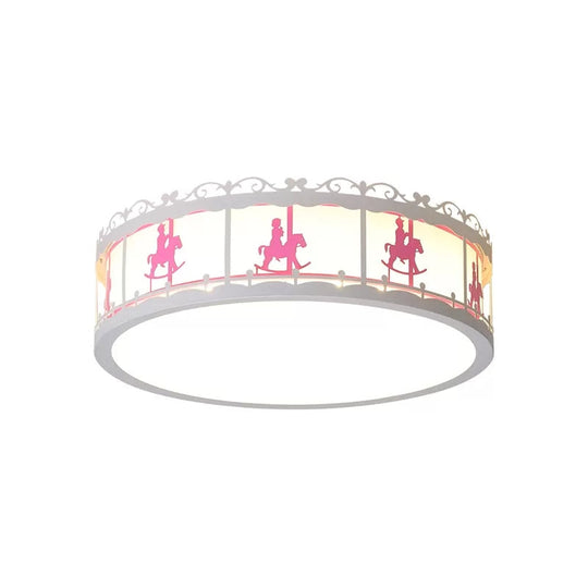 Colorful Round Ceiling Light For Kindergarten With Acrylic Flush Mount Pink