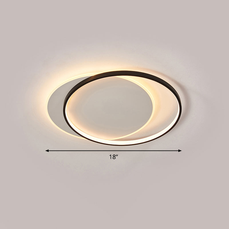 Eclipse Minimalist Metal Led Flush Mount Ceiling Light For Bedroom - Black-White Finish Black / 18