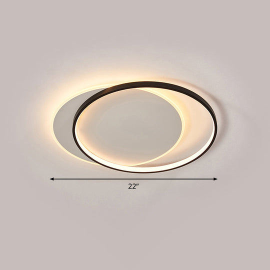 Eclipse Minimalist Metal Led Flush Mount Ceiling Light For Bedroom - Black-White Finish Black / 22