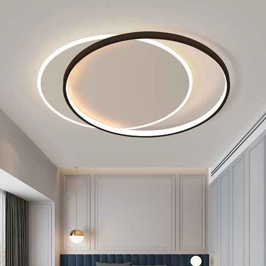 Eclipse Minimalist Metal Led Flush Mount Ceiling Light For Bedroom - Black - White Finish