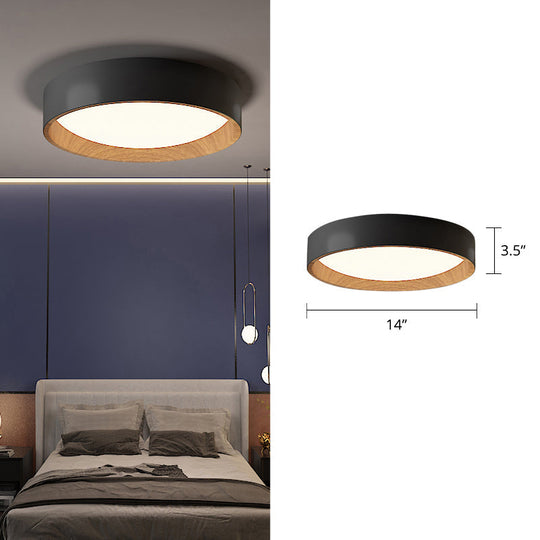 Sleek Round Metal Flush Mount Led Ceiling Light With Acrylic Diffuser For Bedrooms Black / 14 White