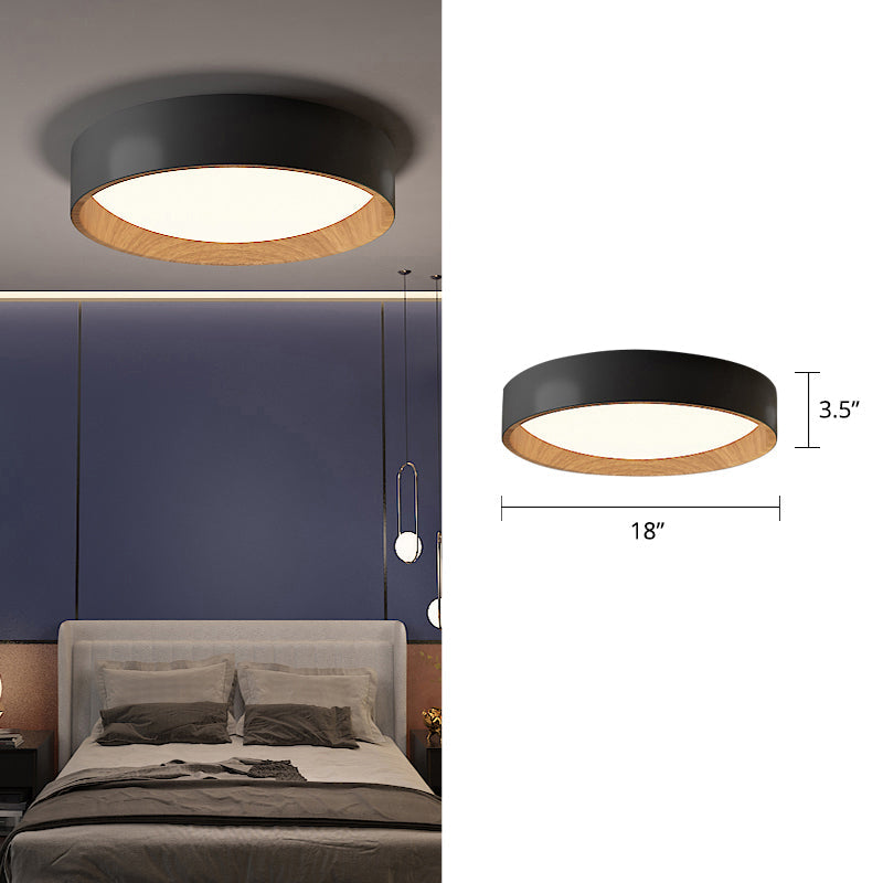 Sleek Round Metal Flush Mount Led Ceiling Light With Acrylic Diffuser For Bedrooms Black / 18 Third