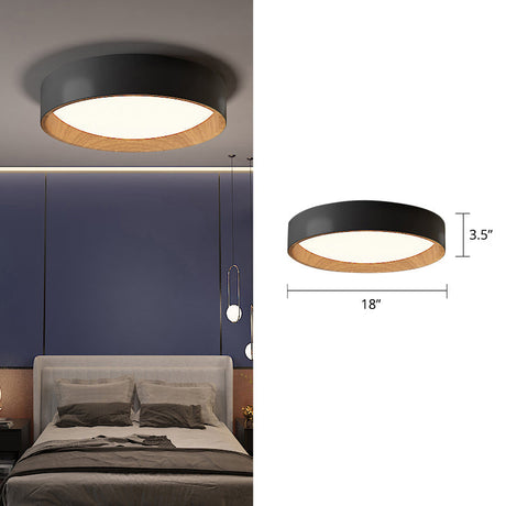 Sleek Round Metal Flush Mount Led Ceiling Light With Acrylic Diffuser For Bedrooms Black / 18 White