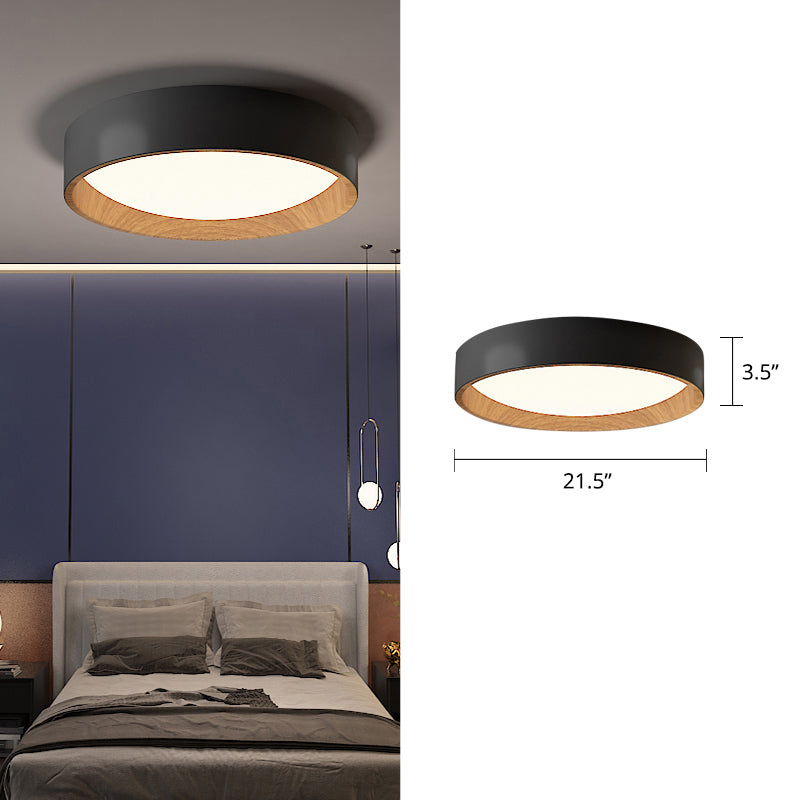 Sleek Round Metal Flush Mount Led Ceiling Light With Acrylic Diffuser For Bedrooms Black / 21.5