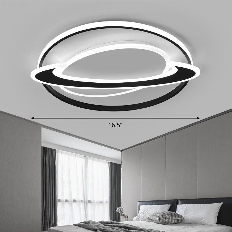 Ringed Planet Led Flush Mount Ceiling Light In Black-White - Nordic Acrylic Fixture For Bedroom