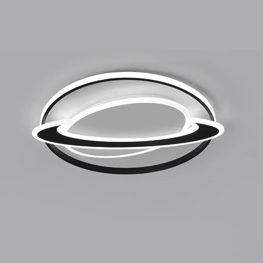 Ringed Planet Led Flush Mount Ceiling Light In Black - White - Nordic Acrylic Fixture For Bedroom