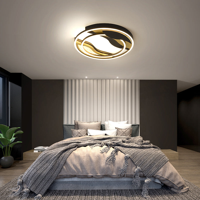 Modern Black - Gold Led Flush Mount Lamp For Bedroom Lighting