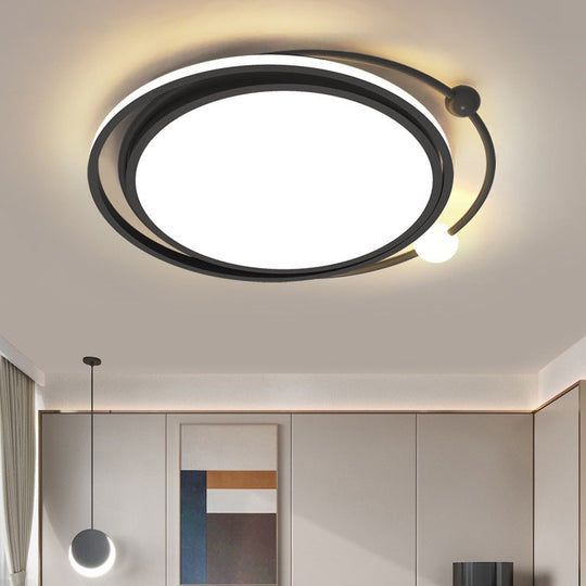 Sleek Black Led Flush Mount Ceiling Lamp For Bedroom - Simplicity And Style