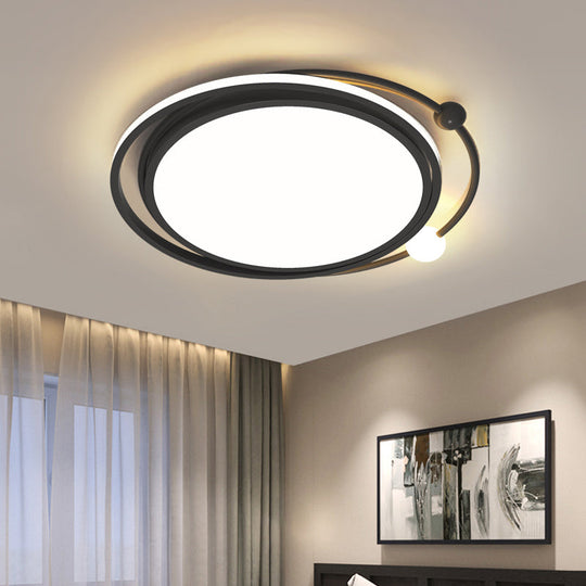 Sleek Black Led Flush Mount Ceiling Lamp For Bedroom - Simplicity And Style