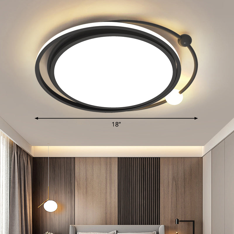 Sleek Black Led Flush Mount Ceiling Lamp For Bedroom - Simplicity And Style / 18