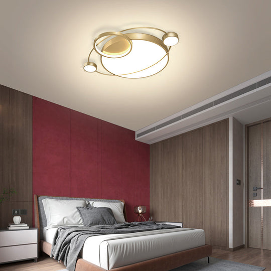 Postmodern Led Ceiling Flush Mount Light - Orbit - Shaped Metal Fixture For Bedrooms