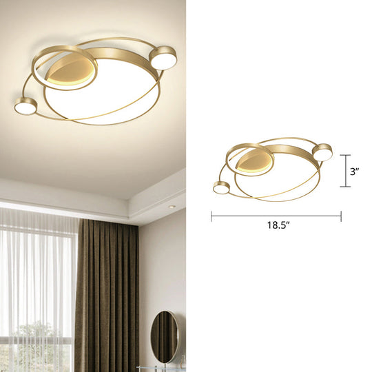 Postmodern Led Ceiling Flush Mount Light - Orbit - Shaped Metal Fixture For Bedrooms Gold / 18.5’