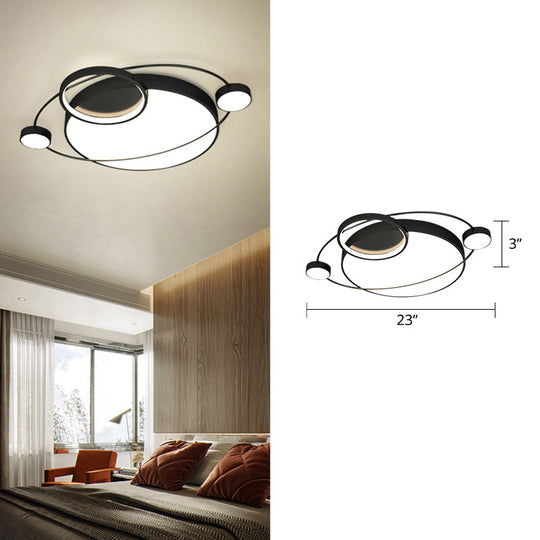 Postmodern Led Ceiling Flush Mount Light - Orbit - Shaped Metal Fixture For Bedrooms Black / 23’
