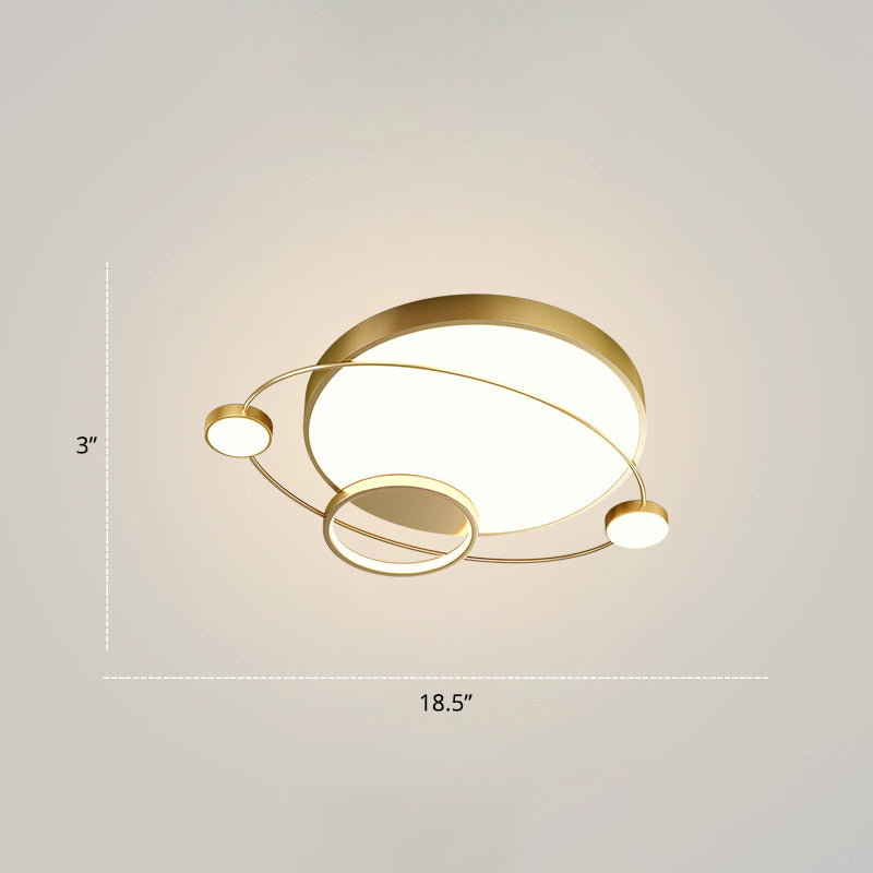 Minimalistic Led Ceiling Lamp For Bedroom With Orbit Shape And Acrylic Material Gold / 18.5’