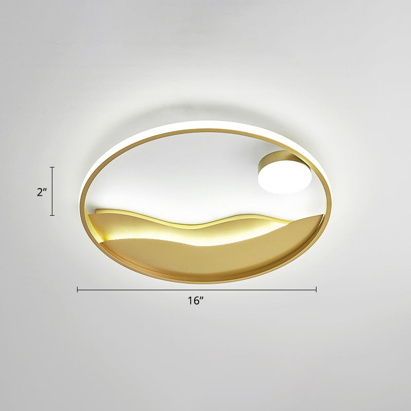 Metal Sunset & Sea Led Ceiling Light With Halo Ring For Bedroom Flush Mounting Gold / 16’ White