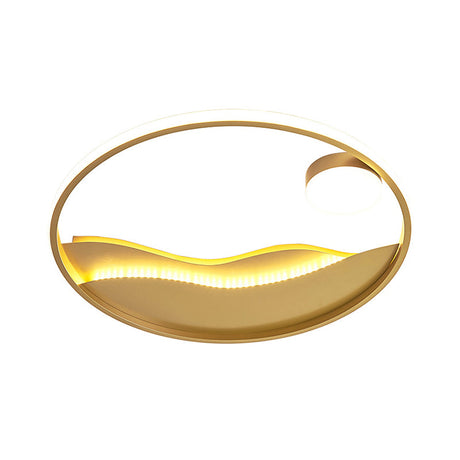 Metal Sunset & Sea Led Ceiling Light With Halo Ring For Bedroom Flush Mounting