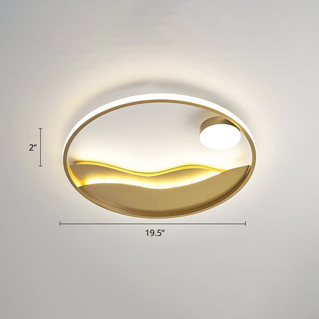 Metal Sunset & Sea Led Ceiling Light With Halo Ring For Bedroom Flush Mounting Gold / 19.5 Third