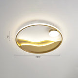 Metal Sunset & Sea Led Ceiling Light With Halo Ring For Bedroom Flush Mounting Gold / 19.5 Remote