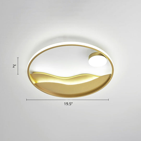 Metal Sunset & Sea Led Ceiling Light With Halo Ring For Bedroom Flush Mounting Gold / 19.5 White