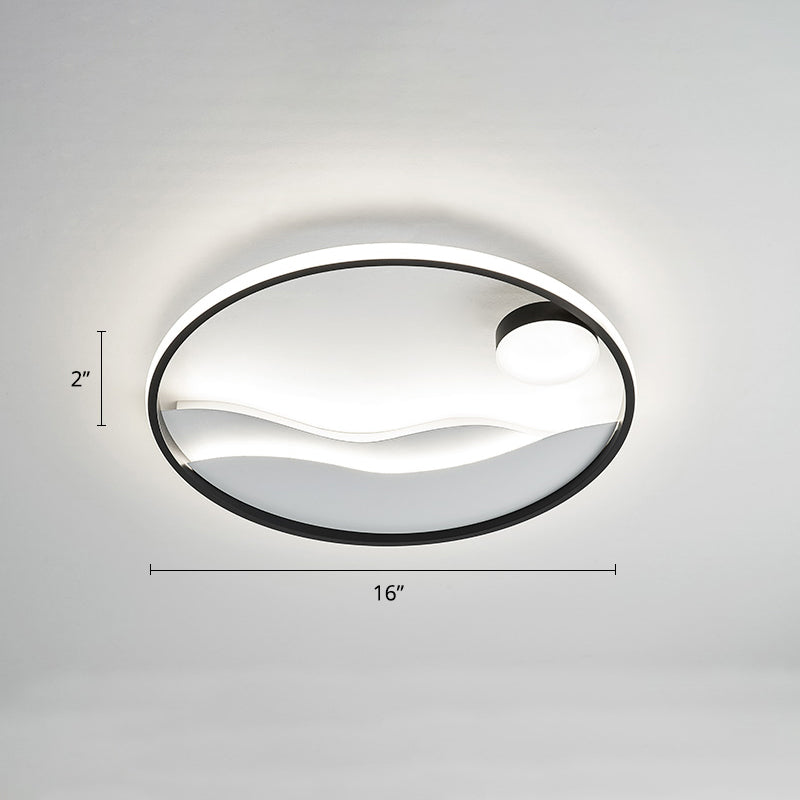Metal Sunset & Sea Led Ceiling Light With Halo Ring For Bedroom Flush Mounting Black - White /