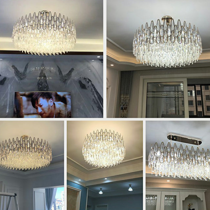 Minimalist K9 Crystal Drum Pendant Light For Living Room Chandelier