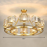 Minimalist Gold Circular Chandelier With Crystal Block Suspension - Ideal For Living Room 10 /