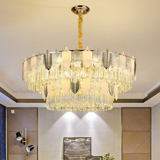 Modern Clear Crystal Leaf Pendant Chandelier - Stylish Suspension Light For Living Room