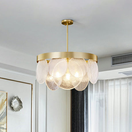 Seeded Glass Disc Pendant Chandelier - Postmodern 3-Light Brass Design For Living Room