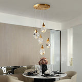 Minimalist Brass Led Cluster Pendant Light For Staircase With Crystal Gem Detail