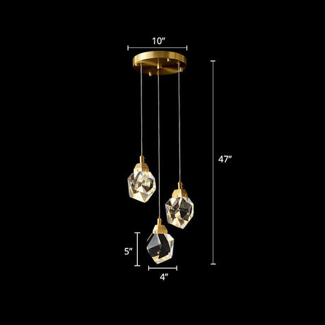 Minimalist Brass Led Cluster Pendant Light For Staircase With Crystal Gem Detail 3 /